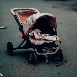 Сломанная детская коляска без ребенка
