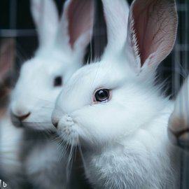 Два белых кролика в клетке