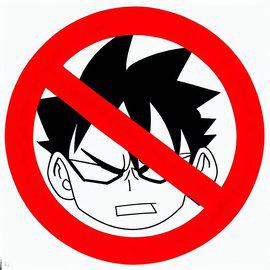 Плакат с запретом аниме мультфильмов. Перечеркнутое изображение мальчика японца