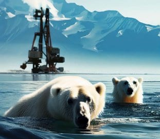 Нефтевышка на Аляске и белые медведи. Против добычи нефти